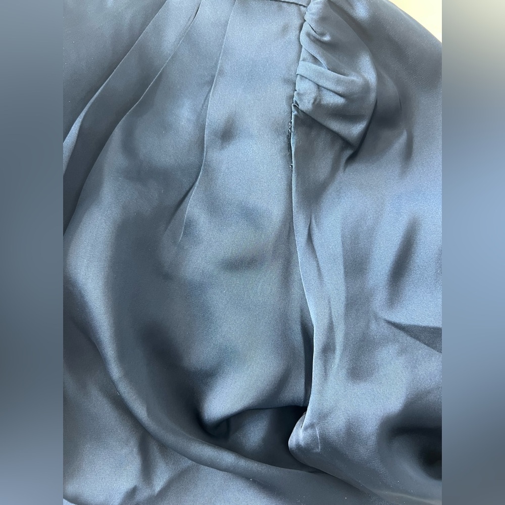 Navy Satin High-Neck Long-Sleeve Blouse - Picture 11 of 11